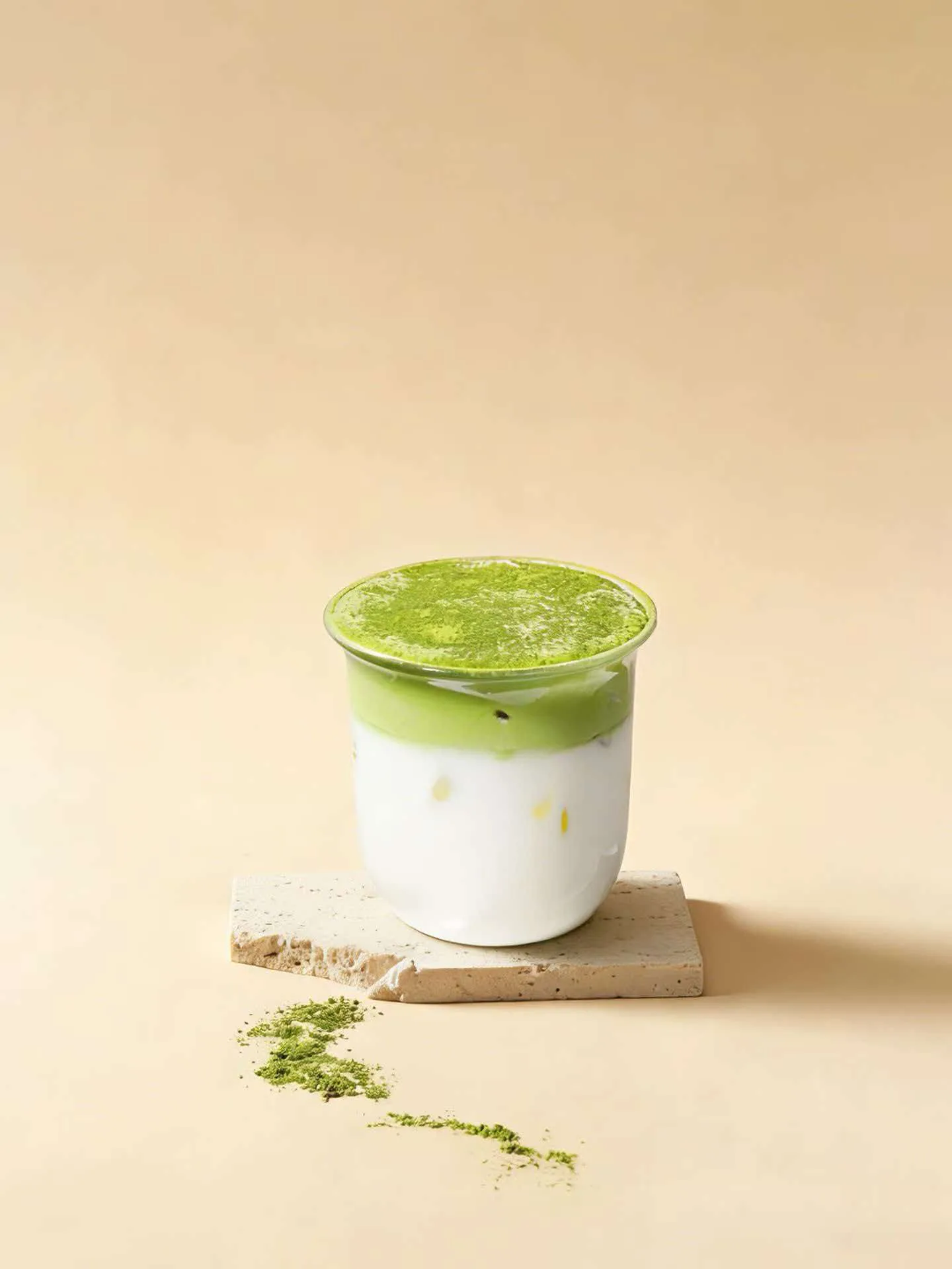 Matcha latte on a stone stand