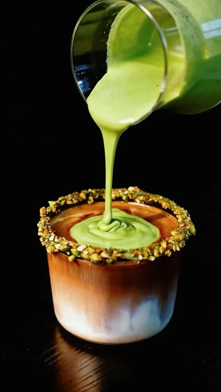 Pistachio matcha coffee pour