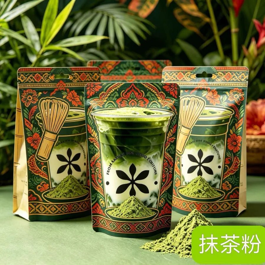 Ethnic pouch with whisk-and-cup motif