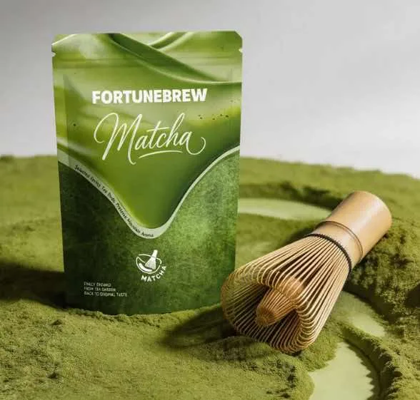 Brand poster: hands holding a bowl of matcha