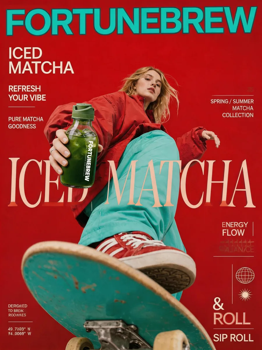 Brand poster: ICED MATCHA skateboard theme