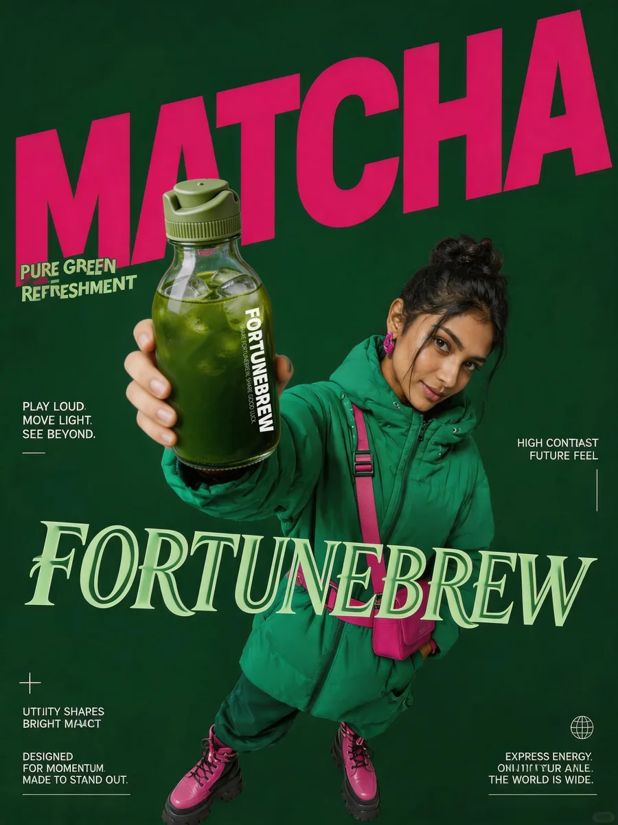 Brand poster: MATCHA deep-green theme