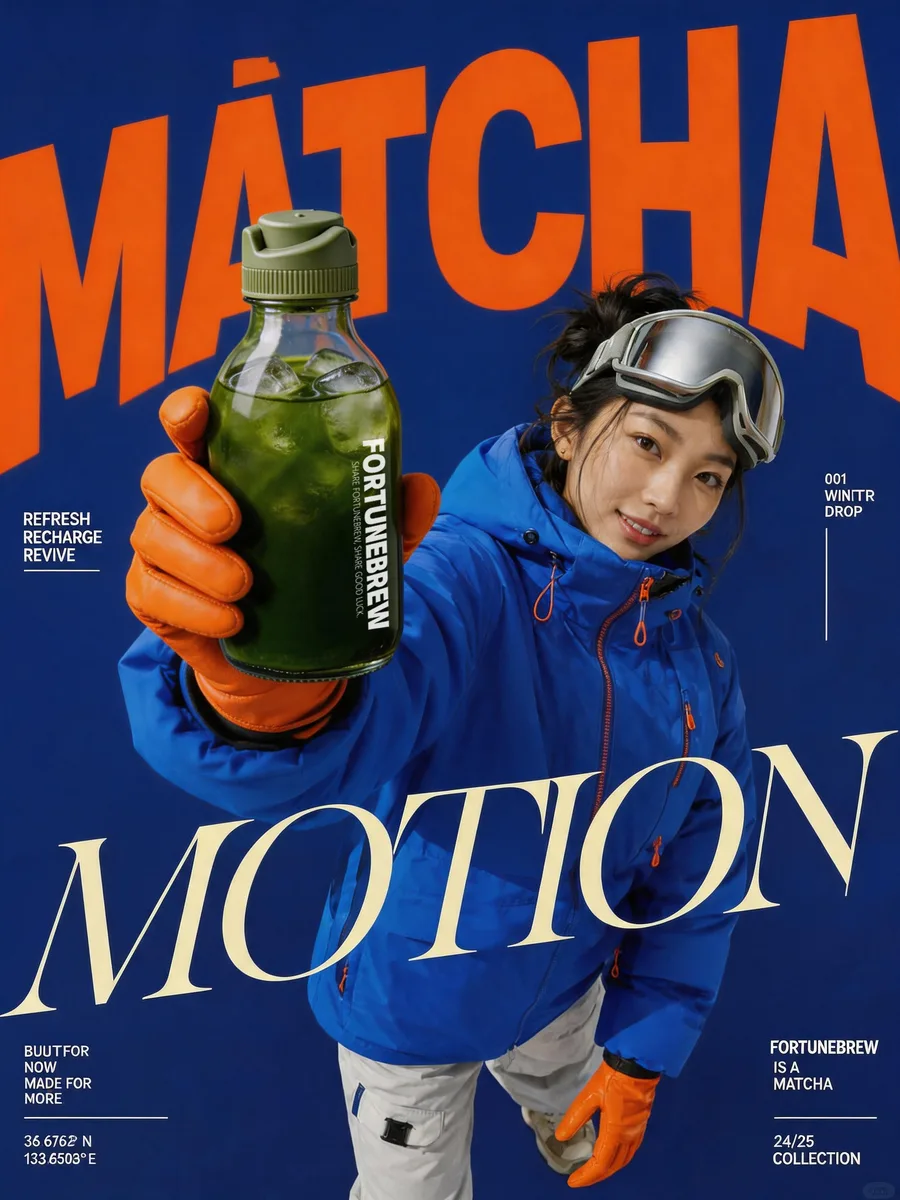 Brand poster: MATCHA MOTION winter sports theme